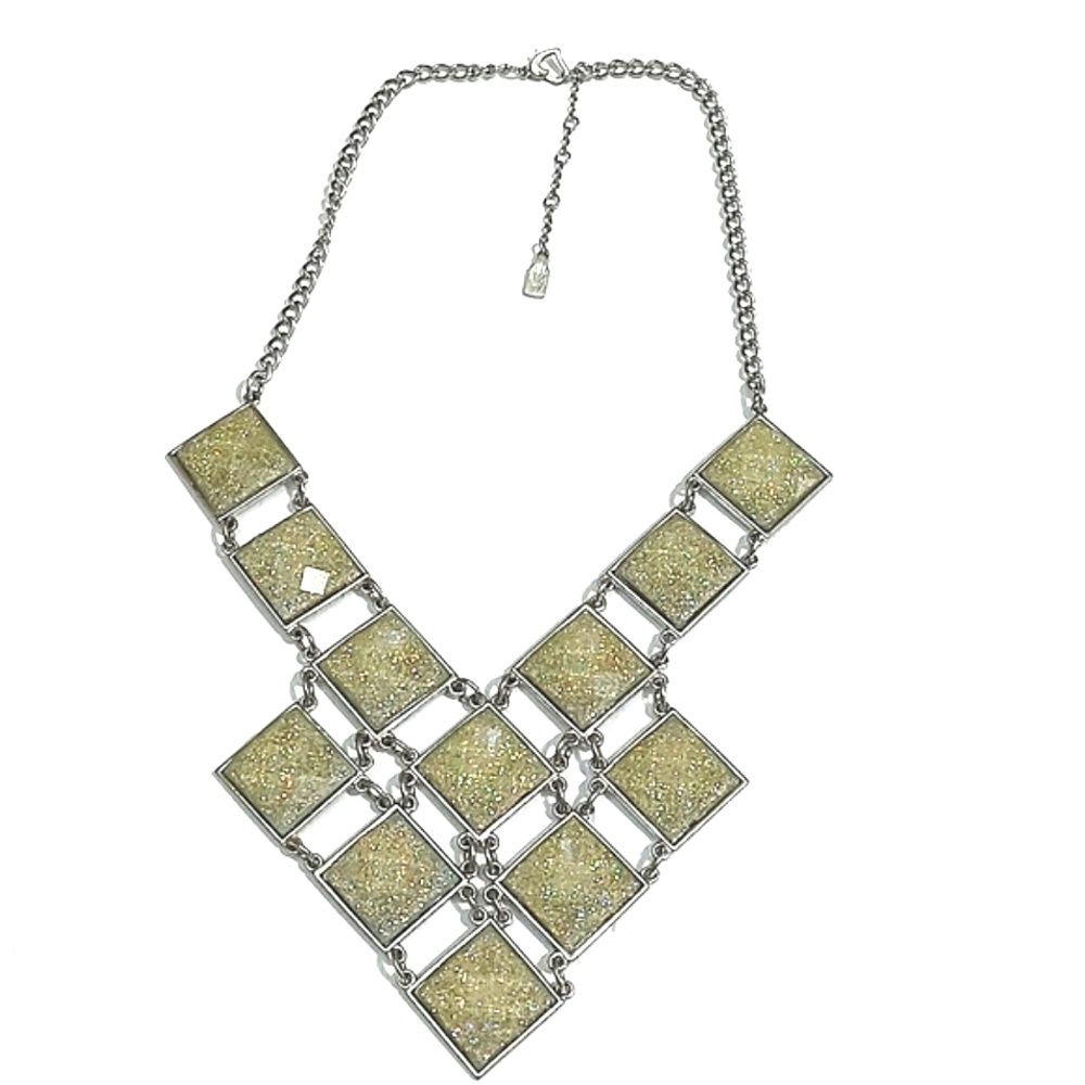 Jennifer Lopez Silver-Tone Square Shaped Shimmery Green Bib 17-20 Necklace 16$